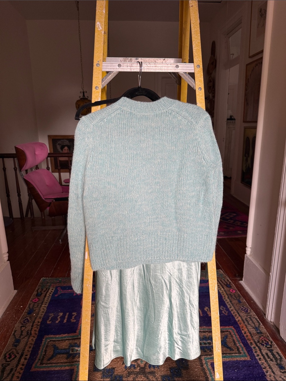 Vince Light Blue Sweater + coordinating Satin Skirt - Picture 7 of 8